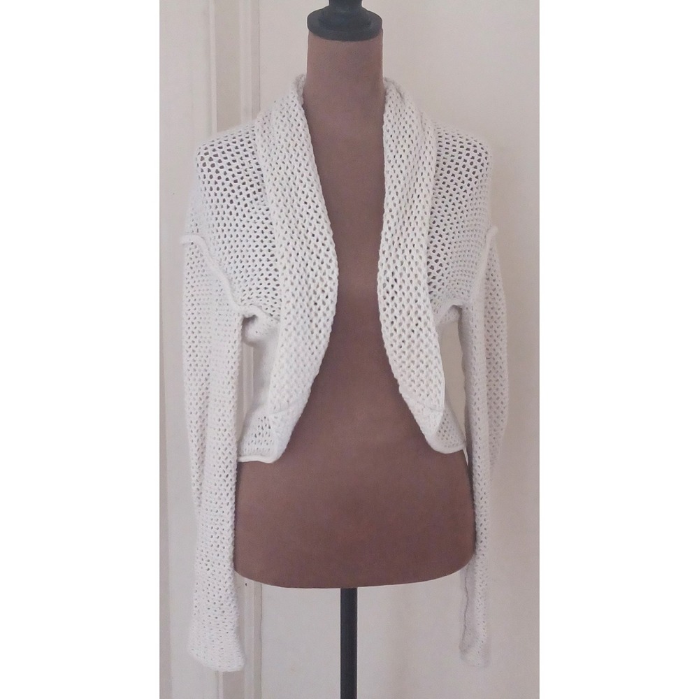 SO Goods For Life Juniors XS White‎ Open Knit Shrug Cropped Bolero Cardigan Mesh